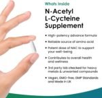 NAC N-Acetyl-Cysteine 600mg Capsules N-Acetyl Cysteine Nutritional Supplements 180 NAC Capsules - Nac Supplement High Bioavailability Amino Acid - Vegan Friendly - Made in UK by New Leaf - Image 3