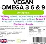 Lindens - Vegan Omega 3, 6 & 9-90 Capsules - 1000mg Flaxseed Oil, UK Made - Essential Omega Fatty Acids, Normal Blood Cholesterol Levels - Brain, Heart & Eyes - Letterbox Friendly - Image 3