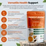 135g Ginger & Turmeric Shot Drink Powder 135 Servings with Orange Cayenne Black Pepper Vitamin C & Zinc 100% RDA Natural Supplement No Added Sugar Immunity Energy & Inflammation Support - Image 5