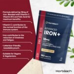Iron Tablets High Strength 18mg | Energy Tablets with Vitamin C, B12 & Folic Acid | 180 Count | 6 Months Supply & Vegan | Ferrous Fumarate Supplement for Men & Women | by Horbaach - Image 3