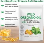 Oil of Oregano Capsules, 2 in 1 6000mg Oregano Oil with Black Seed 200mg, Supplement, 120 Softgels, Cold-Pressed - Image 6