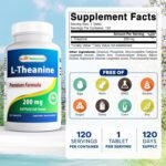 Best Naturals L-Theanine 200mg per Tablet (400mg per 2 Tablets) - Promotes Relaxation Without Drowsiness - 120 Vegetarian Tablets - (120 Count (Pack of 1)) - Image 3