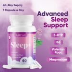 Sleep Support with 5-HTP, Valerian Root, Magnesium and Vitamin B6, Advanced High Strength Formula - 60 Veg Capsules - Image 4