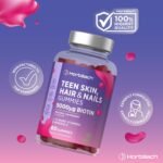Hair Skin Nail Gummies for Teens | 60 Count | Raspberry Flavour | 5000ug of Biotin for Hair Growth | with Folic Acid, Inositol, Choline & More | Suitable for Vegans | by Horbaach - Image 5