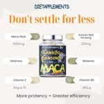 Maca Root 4000mg, Ginkgo Biloba, Korean Red (Panax) Ginseng - 4256mg - Vegan Capsules - Zinc, Vitamins D3, E, B5, B6, B12, A, K, Folic Acid, Selenium for Immune System & Hormonal Activity. 1 Bottle - Image 6