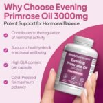 Evening Primrose Oil 3000mg Capsules | Supports Hormonal Balance & Healthy Skin | with Added Vitamins B6 & E | 360 Softgels Capsules = 4 Months’ Supply | GMP-Certified & UK-Made - Image 3