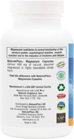 NaturesPlus Magnesium Supplement - 400mg Active Magnesium Citrate Supplement - Energy and Stress Relief for Mind and Body - Vegan, Gluten Free - 120 Capsules (Original) - Image 8