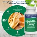 Ginkgo Biloba 3,000mg & Korean Ginseng 1,000mg | Standardised Extracts for Mental Performance & Energy | Iron & Vitamin B6 for Cognitive Function & Fatigue Reduction | 360 Tablets = 4-Month Supply - Image 4
