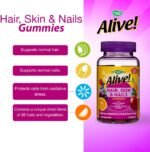 Alive! Hair, Skin & Nails Supplement | Contains 2,500mcg of Biotin | 60 Gummies (1 Month Supply) | Delicious Multivitamin Gummies to Nourish Your Hair, Skin & Nails. - Image 4
