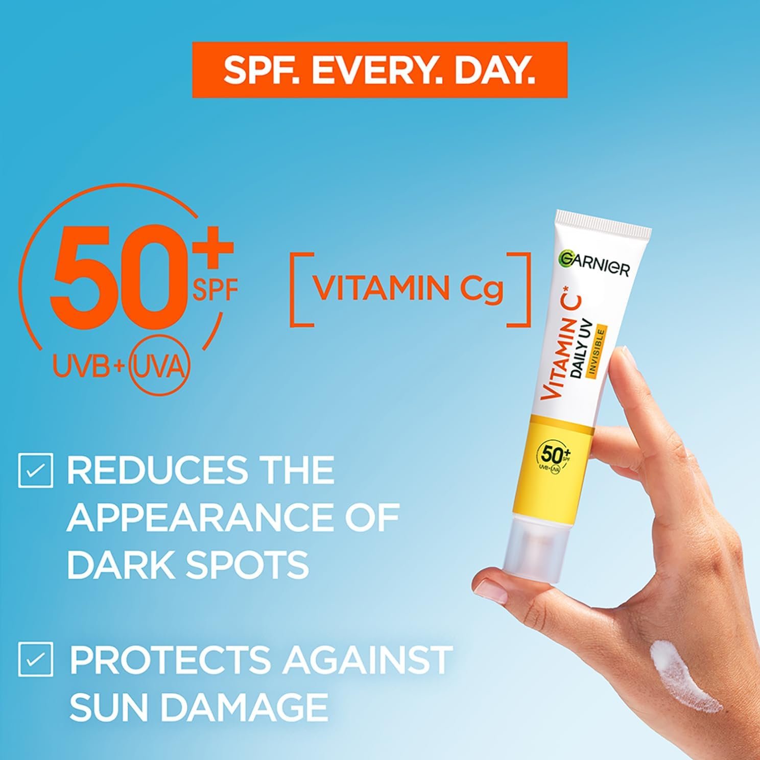 Garnier Vitamin C Daily UV, Invisible Brightening Fluid, SPF50+, Prevents + Corrects Sun Damages, Face & Neck, For all skin types, Cruelty Free, Vegan, 40ml - Image 3