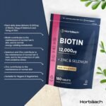 Biotin Hair Growth Tablets 12000mcg | 180 Count | High Strength Complex with Biotin (VIT B7), Zinc and Selenium | Hair Growth, Skin & Nail Vegan Supplement | by Horbaach - Image 3