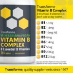 Vitamin B Complex, 365 Tablets, 1 Year Supply, 100% NRV All 8 B Vitamins - B1, B2, B3, B5, B6, B7 Biotin, B9 Folic Acid, B12, Energy, Heart, Tiredness, Hair, Skin, Nervous System, Vegan by Transforme - Image 5
