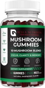 Aclla Mushroom Gummies with Shilajit – 10-in-1 Complex with Lion’s Mane, Reishi, Chaga & More – 2500mg – Brain, Energy & Immune Support – Vegan, Low Sugar, Non-GMO – 60 Raspberry Flavour - Image 2