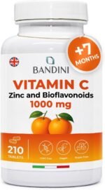 Bandini® Vitamin C 1000mg + Zinc + Bioflavonoids | 1 Tablet per Day | Supports Immune System & Reduces Fatigue | Skin, Bones, Nails, Hair | High Strength Supplement with Pure Vit C | 210 Vegan Tablets - Image 2