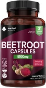 Beetroot Capsules 5100mg - High Strength Beetroot Supplement 180 Vegan Capsules - Nitric Oxide - Enriched with Black Pepper Made in The UK by New Leaf - Image 2