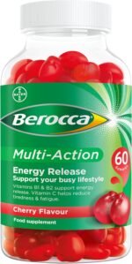 Berocca Multi-Action Multivitamin Gummies - Including Vitamin D, C, A, B-Complex (B1, B2, B3, B6, B7 & B12), E - Supplement for Women, Men and Kids - 60 Gummies - Cherry Flavour - Image 2