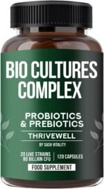 Bio Cultures Complex | Probiotics & Prebiotics | 80 Billion CFU | 20 Strains incl. Lactobacillus Reuteri, Rhamnosus, Acidophilus, and Longum | 2 Months Supply | 120 Vegan Capsules | UK Made - Image 2