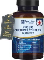 Bio Cultures Complex Probiotics and Prebiotics - 50 Billion CFU - 10 Live Bacteria Strains – Added with Inulin, L-Glutamine & Vitamin C - 60 Capsules | Advanced Probiotic for Women & Men by Prowise - Image 2