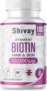 Biotin 10,000mcg Supplement | 180 Tablets - 6 Month Supply | High Strength Hair, Skin & Nail Support | Vegan & Made in The UK by Shivay Herbals - Image 2