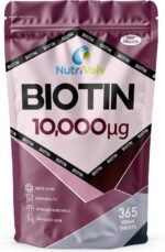 Biotin Hair Growth Supplement | 1 Year Supply | 10,000mcg Per Tablet | 365 Vegan Tablets | Hair Skin & Nails Vitamins for Women & Men | High Absorption D-Biotin | Hair Growth Vitamins | UK Made - Image 2