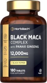 Black Maca Root 12,000mg (High Strength) | Complex with Black Maca, Panax Ginseng, Yellow Maca & Black Pepper | 180 Vegan Tablets | by Horbaach - Image 2