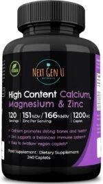 Calcium Magnesium Zinc - Essential Mineral Supplement - 240 Vegan Caplets - for Immune Support and Bone Strength - for Adults Women and Men - by NextGenU - Image 2