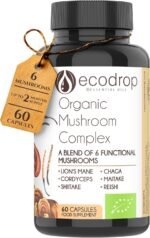 EcoDrop Organic Mushroom Complex Supplement - Premium Blend of Reishi, Chaga, Cordyceps, Shiitake, Lion’s Mane, and Maitake - 60 Mushroom Capsules - Up to 2 Months Supply - Made in UK - Image 2