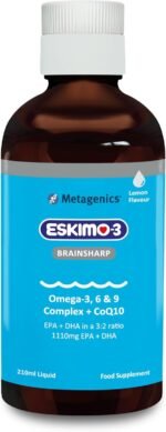 Eskimo-3 Brainsharp Fish Oil by Metagenics - Omega-3, 6 & 9 + CoQ10 for Memory & Concentration - 1110mg EPA & DHA - Lemon Flavour, 210ml - Image 2