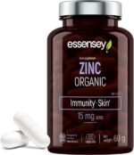Essensey Organic Zinc - Immune System Support, Healthy Skin, Hair and Nails - Maximum Serving of Zinc - 15 mg, Antioxidant Action, Normal Testosterone Levels, Supports Metabolism -120 Caps - Image 2