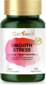GinSen Smooth Stress, Stress Relief Supplement, Period Emotional Balance, Herbal Extract & Vitamins Made in UK (150 Capsules) - Image 2