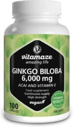 Ginkgo Biloba Capsules 6000mg with Acai, L-Carnitine and Vitamin E - 100 Days Supply - Memory and Energy Booster - Gingko Biloba Extract 50:1 - Supplement Without Additives - Image 2