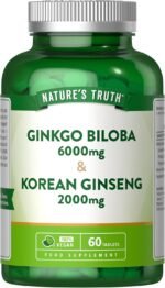 Ginkgo Biloba and Ginseng Tablets | 6000mg & 2000mg | High Strength Korean Ginseng | 60 Tablets | Vegan | Nature's Truth - Image 2