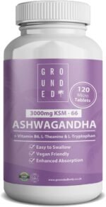 Grounded Ashwagandha KSM-66® High Strength 3,000mg | 4-in-1 Formula | 120 Tablets / 2 Month Supply | L-Theanine, L-Tryptophan, Vitamin B6 & Black Pepper | Vegan-Friendly, UK Made - Image 2