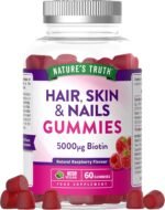 Hair, Skin, Nails Gummies | 5000µg Biotin, Vitamin C, E, Zinc, Iodine & More | Beauty Vitamins | for Women & Men | 60 Raspberry Gummies | Vegan | Nature's Truth - Image 2