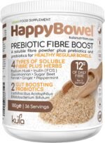 HappyBowel – Prebiotic Soluble Fibre Powder Supplement with Probiotics for Gut Health. Inulin FOS, Psyllium Husk, Glucomannan, Beet, L-Glutamine, Peppermint - 12g High Fiber Drink - 180g (36 Servings) - Image 2