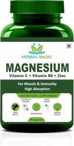 Herbal Magic Magnesium with Vitamin C, B6 & Zinc (90 Capsules) – Vegan Food Supplement for Immunity, Muscle Function & Energy Support - Image 2