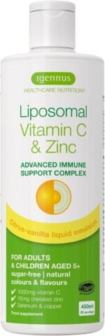 Igennus Advanced Liposomal Vitamin C 1000mg & Zinc Bisglycinate Liquid, 30-90 Servings, Immune Support Complex with Copper & Selenium for Adults & Kids, Sugar-Free, Citrus Vanilla Flavour - Image 2