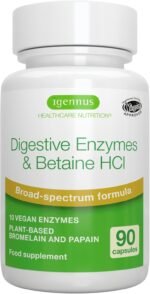 Igennus Fast Action Digestive Enzymes & Betaine HCl, 10 Vegan Enzymes with Lactase & Lipase, Clean Ingredients, Plant-Based Bromelain & Papain, for Women and Men's Gut Health, 90 Capsules - Image 2
