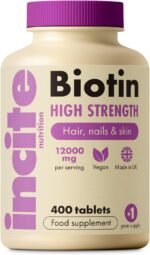 Incite Nutrition Biotin Hair Growth Support Supplement 12,000mcg - 400 Tiny 6mm Tablets (Full Year Plus Supply) - for Men & Women - Image 2