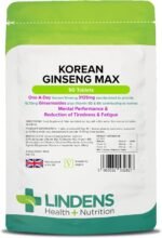 Lindens - Korean Ginseng Max 3125mg - 90 Tablets - 1-A-Day - UK Made - Vitamin B5 & B6, for Normal Mental Performance, Reduction of Tiredness & Fatigue - Letterbox Friendly, Vegan - Image 2
