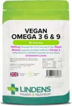 Lindens - Vegan Omega 3, 6 & 9-90 Capsules - 1000mg Flaxseed Oil, UK Made - Essential Omega Fatty Acids, Normal Blood Cholesterol Levels - Brain, Heart & Eyes - Letterbox Friendly - Image 2