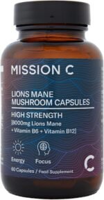 Lions Mane Mushroom Capsules 8,000mg with Added Vitamin B6 and B12 | Nootropic Supplement for Cognition, Mood, Immunity & Inflammation | 60 Two-a-Day Vegan Capsules - Mission C Lion's Mane - Image 2