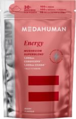 MEDAHUMAN® Energy | Cordyceps Mushroom Powder (30 Servings) | Adaptogen Superblend Mushroom Powder with Chaga, Maca Root and Green Tea Extract for Focus and Stamina | Berry Flavour - Image 2