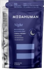 MEDAHUMAN® Night | Reishi Mushroom Powder (30 Servings) | Adaptogen Superblend Mushroom Supplement with Ashwagandha Powder, Valerian Root and Magnesium for a More Relaxed Sleep | Chocolate Flavour - Image 2