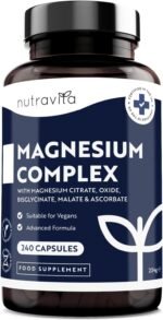 Magnesium Supplements 5-in-1 Complex 1146mg - 240 Vegan High Strength Capsules - 400mg Elemental Magnesium - Bis Glycinate, Citrate, Malate, Oxide, Ascorbate - Muscle Support & Sleep Aid - Nutravita - Image 2