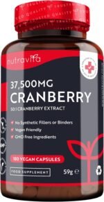 Max Strength Cranberry 37,500mg - 180 Vegan Capsules – Daily Supplement for Women – 50:1 Pure Cranberry Extract Supplement – Made in The UK by Nutravita - Image 2