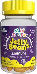 Mini Drops Jelly Beans Immune Support - Vitamin C, D3 & Zinc to Support Immunity and Immune System - Orange, No Added Sugar, Gluten Free - 60 Beans for Children Ages 4-12 by Natures Aid - Image 2