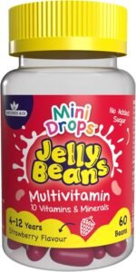 Mini Drops Jelly Beans Multivitamin - 10 Essential Vitamins & Minerals to Support Growing Bodies, Immunity & Tiredness - Strawberry No Added Sugar Gluten Free - for Children Ages 4-12 by Natures Aid - Image 2