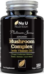 Mushroom Complex 6 Supplement - 150 Vegan Capsules - High Potency Superblend of Lions Mane, Chaga, Cordyceps, Shiitake, Reishi, Maitake Mushrooms with Vitamin D - Made in The UK - Nu U Nutrition - Image 2