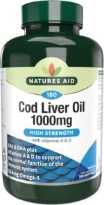 Natures Aid Cod Liver Oil 1000mg Softgels – High Strength Omega-3 Fish Oil with Vitamins A & D – Supports Immune System, Heart Health, Brain, Vision, Joints – Non-GMO – 180 Capsules - Image 2